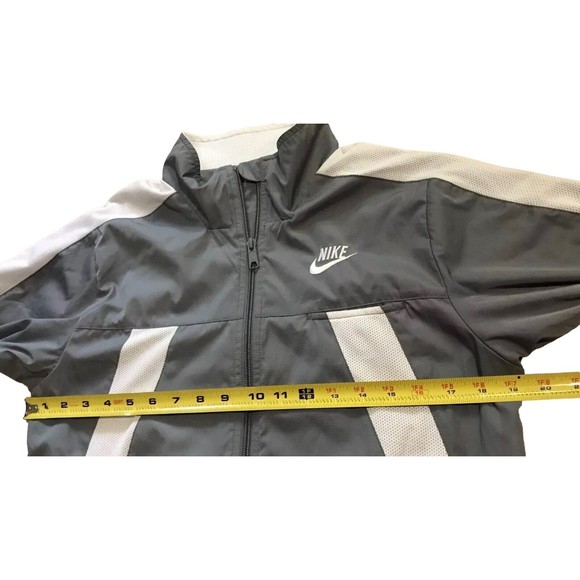 Nike Sportswear Zip Jacket Track Mesh Gray White Stripe Large L 14 16 - Picture 9 of 14